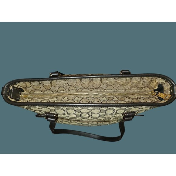 Coach Outline Signature Canvas Leather Tote Zip Shoulder Bag #F58282 - Picture 12 of 13